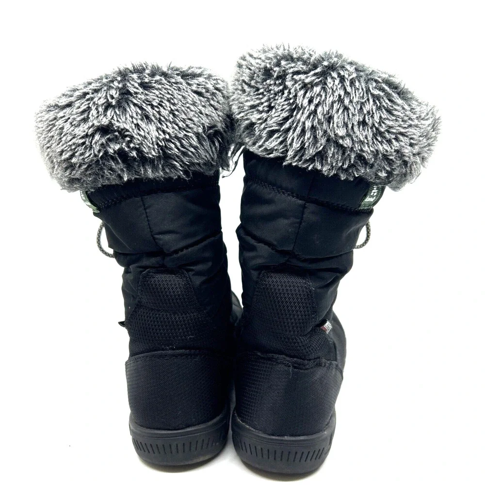 Kamik Girl's Camrose Winter Boots Size 1 Black Waterproof Lace Up Snow Faux Fur